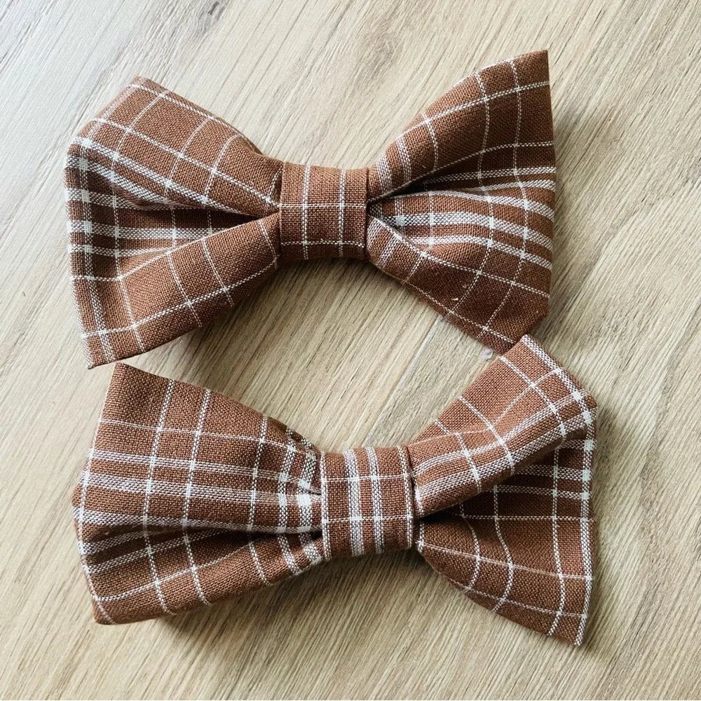New handmade Plaid Brown Hair Bows for girls Fall feminine pigtails cute dressup
